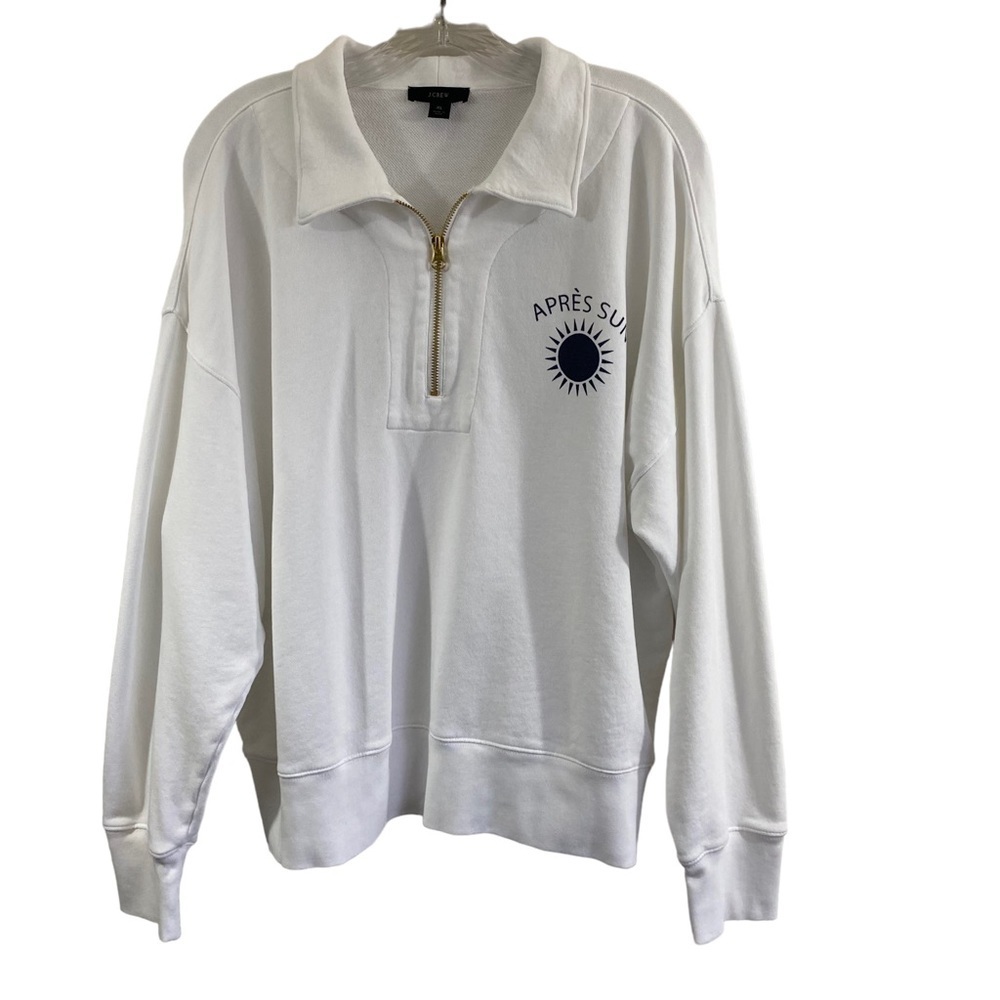J.Crew Womens White Graphic Half Zip Sweatshirt BQ930 Size XL - Picture 2 of 11